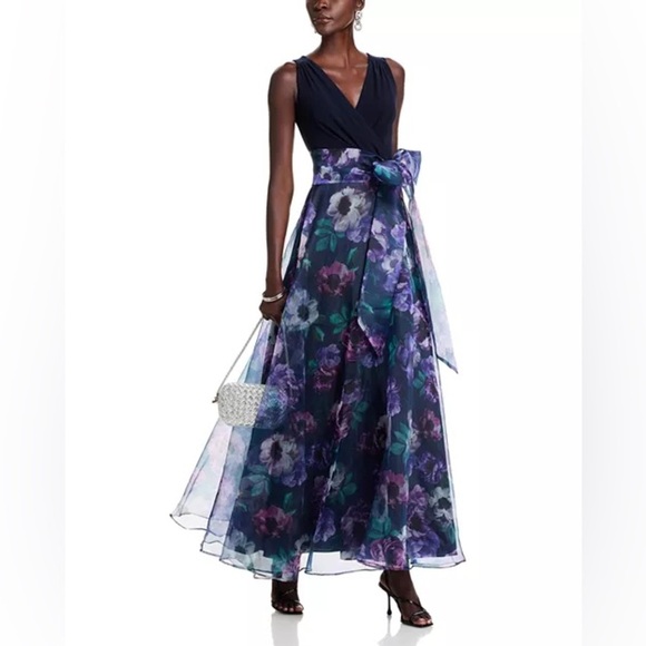 Eliza J
Sleeveless Surplice Neck Mixed Media Gown - Picture 3 of 13